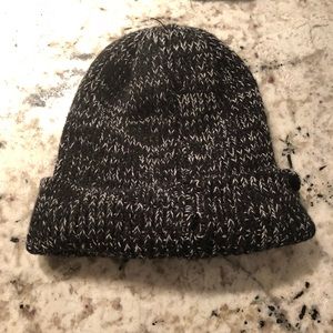 White and black knitted beanie